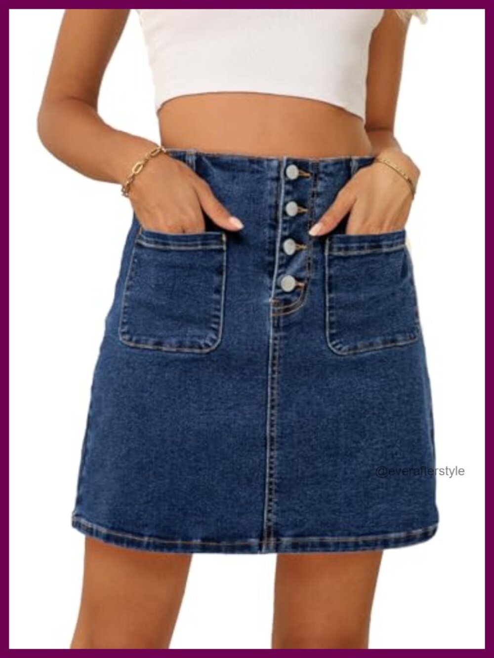 High Waist A-Line Denim Mini Skirt Button Down Pockets